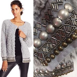 Jessica Simpson Kassidy Beaded Fuzzy Cardigan Sz M